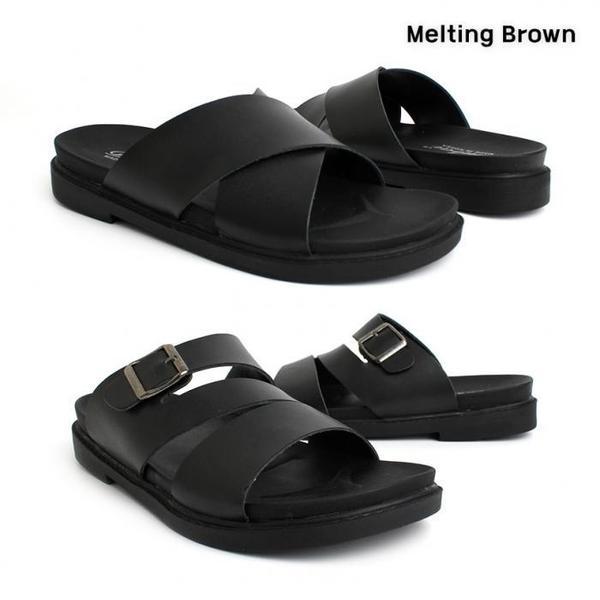 男性カジュアル牛革クッションスリッパ2種