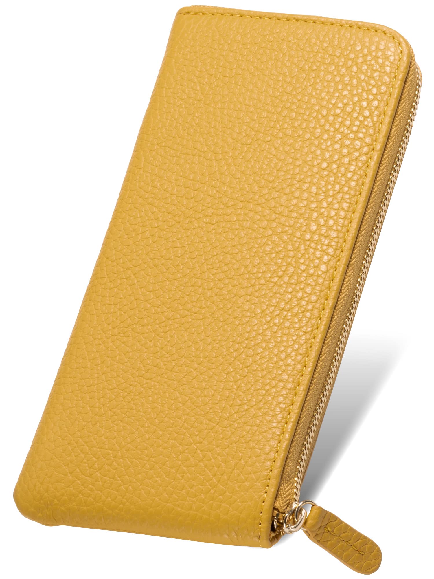 [ムラ] 長財布 イタリアンレザー シュリンクレザー レディース 本革 L字ファスナー スキミング防止 薄型 (イエロー)