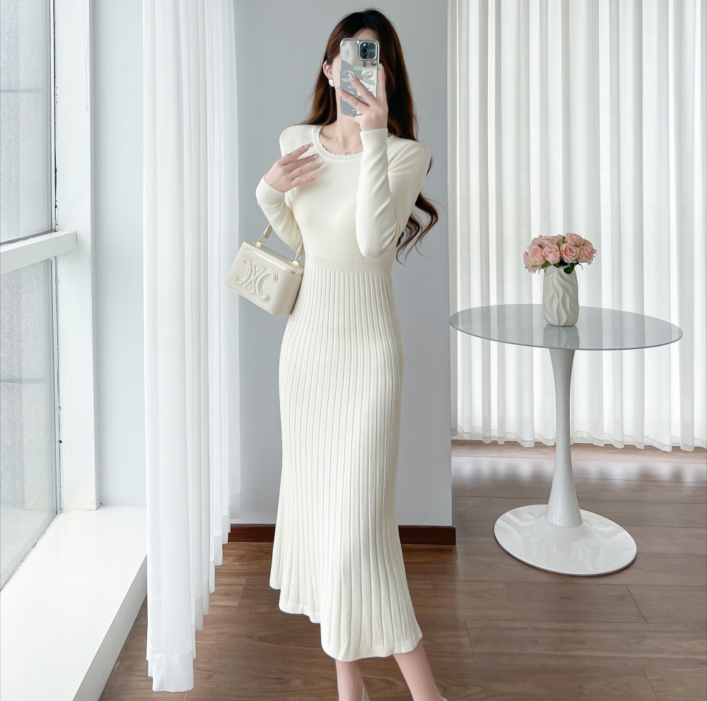 【1つ買うと10つ無料】秋と冬の首輪のセータースカートの女性の気質ウエストニットドレッシングドレス