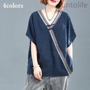 Tシャツtシャツレディース半袖tシャツ半袖リネンTシャツ綿麻Vネックゆったり夏tシャツ大きいサイズ体型カバーおしゃれ着痩せ夏物新作