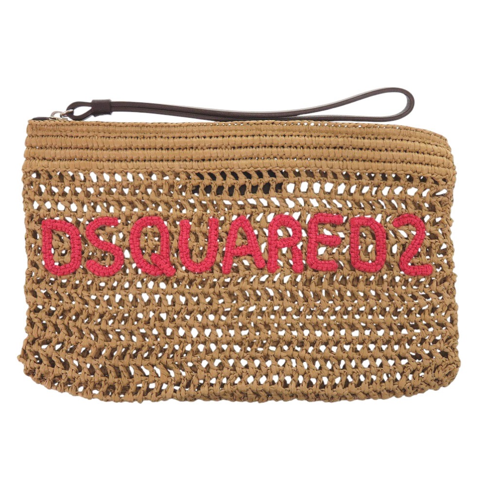 新品同様 クラッチバッグ ラフィア/レザー ベージュ 1465【中古】 レディース