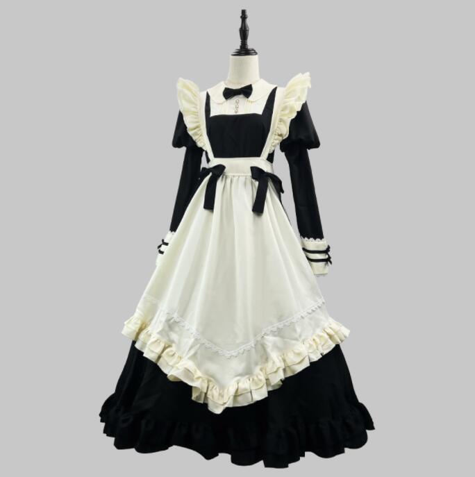 【TikTok人気新品】ロング丈 メイド服 可愛い ロリータワンピース ロリータ服 レディース 長袖メイド服 膝丈 メイドワンピース メイドコスチューム ゴスロリ メイド喫茶 cosplay エプロ