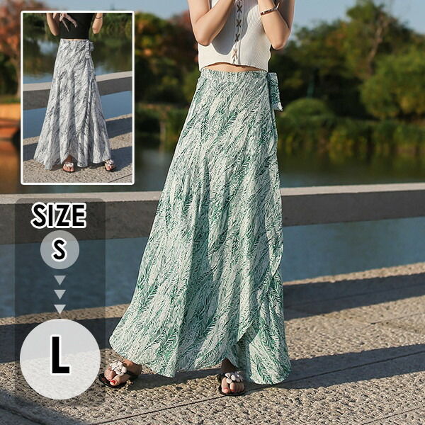 フレアスカートふんわり フレア スカート マキシ ロングスカート マキシスカート ボトムス 体型カバー 葉柄 レディース 旅行 リゾート ゆったり 春夏 緑 グリーンブラック 黒 dd060d4d4t