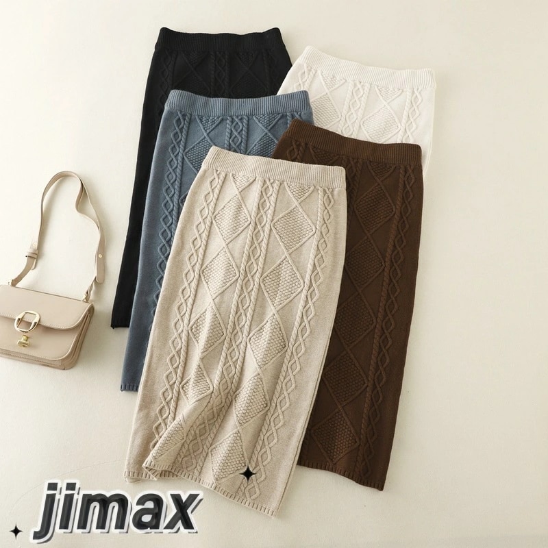 バックスリット ニット タイトスカート ケーブル ニット スカート タイト レディース ペンシルスカート 膝丈 膝下丈 ニットスカート タイト スカート ミドル丈 秋冬 Iライン 7,300円