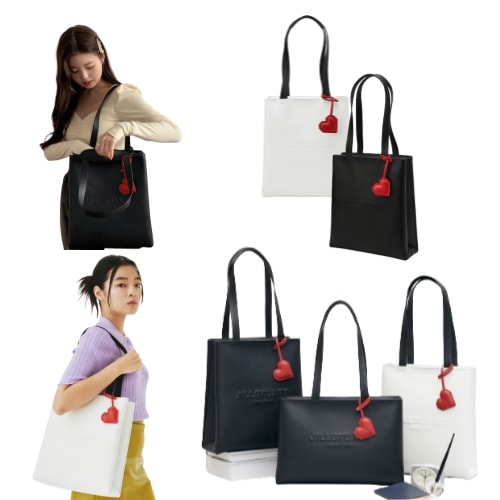 2種 カラー ブラック/アイボリー 牛革 ショッパーバッグ