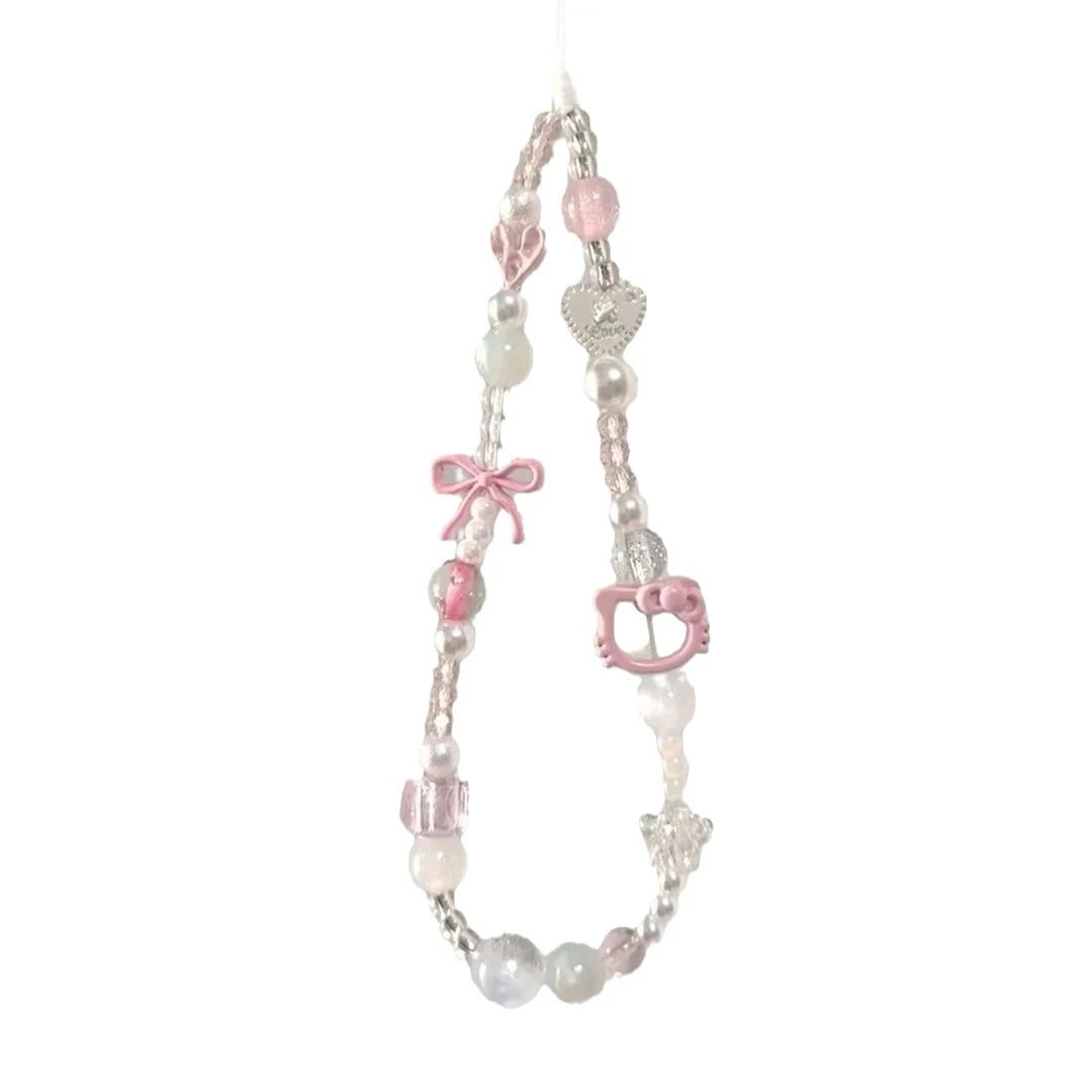 【デザインがきれいでユニーク】少女粉色手绳手机链条ccd挂绳diy相机挂件串珠手机链