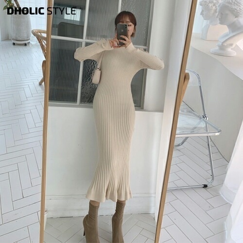 [メガ割りSALE]スリムリブニットマーメイドワンピース・p474683