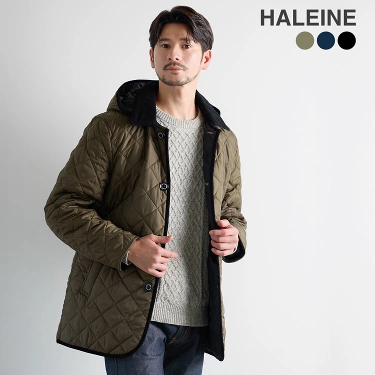中綿コート キルティング メンズ ブランド HALEINE ジャケット キルティングコート パイピング コート アウター ビジネス カジュアル 秋 冬 通勤 休日 軽量 防寒 上品 フード付き 取り外