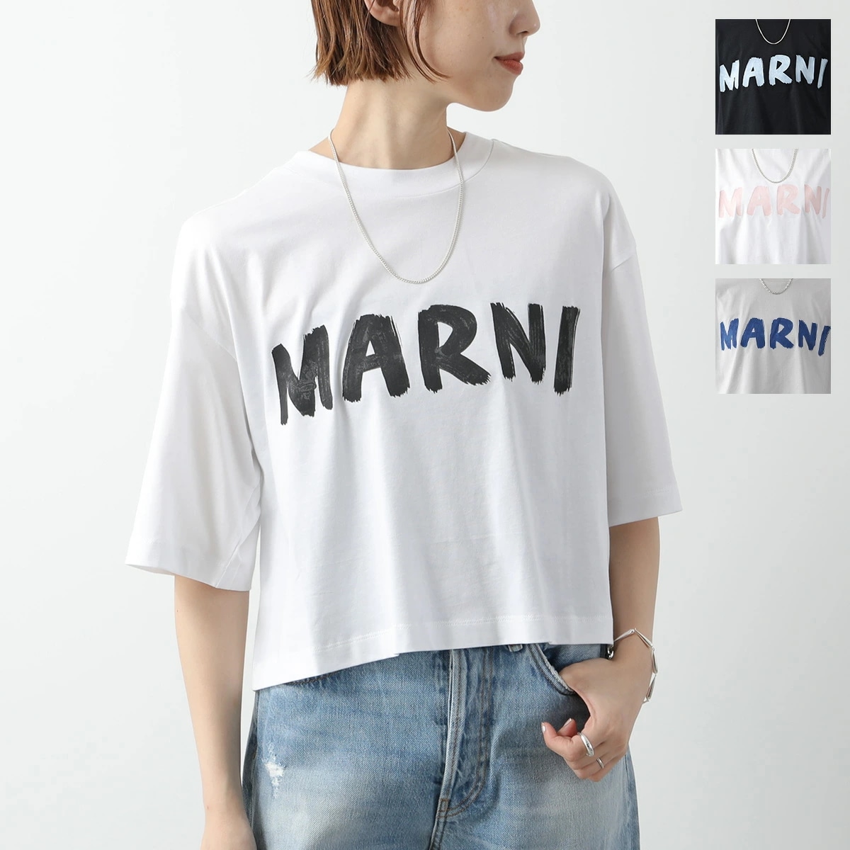 MARNI マルニ Tシャツ THJE0333P0 USCS11 レディース 半袖 クルーネック カットソー コットン ショート丈 ロゴ カラー4色