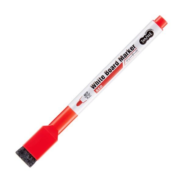 （まとめ）TANOSEEイレーザー付ホワイトボードマーカー 細字/丸芯 赤 1本 [x100セット]