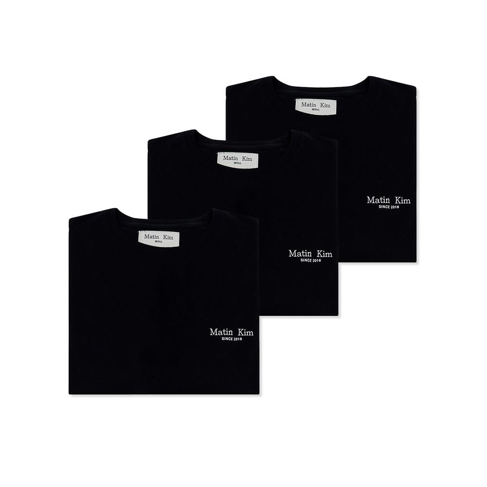 [ネイバー独占][マタンキム] MATIN SMALL LOGO 3-PACK T-SHIRT SET IN BLACK
