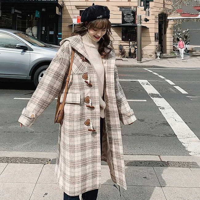 ダッフルコート グレンチェック レディース コート フード付きコート冬 厚手 ロングコート レトロ