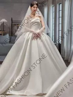 G フランス式ウェディングドレス2024新型胸拭きドレススカート-10