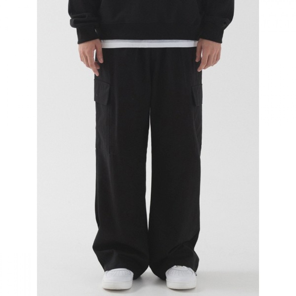 (Pianer) ストリングワイドコットンカーゴパンツ (ブラック)