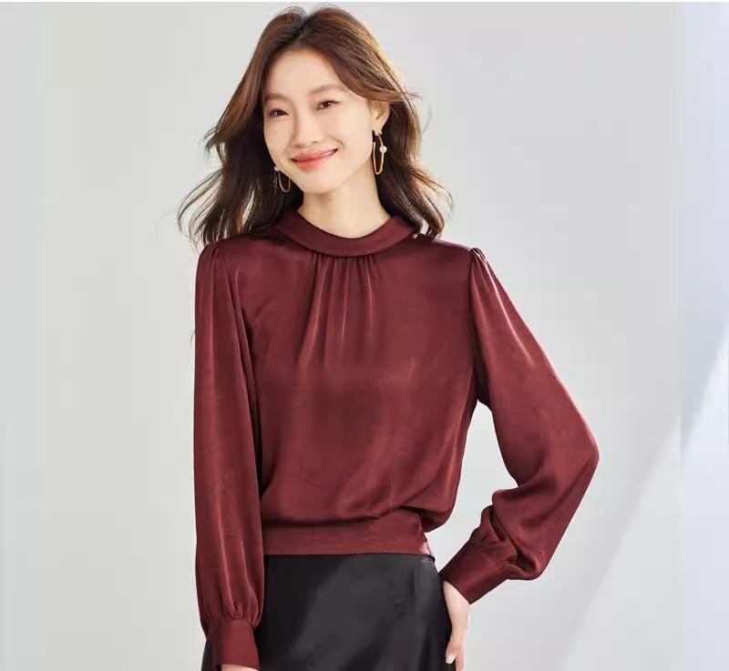 シフォンシャツ ブラウス レディース 春 上品 女性 カジュアル レース ショート 長袖 プルオーバー スタンドカラー 通勤 オフィス 薄手 軽量 柔らかい トップス フィット