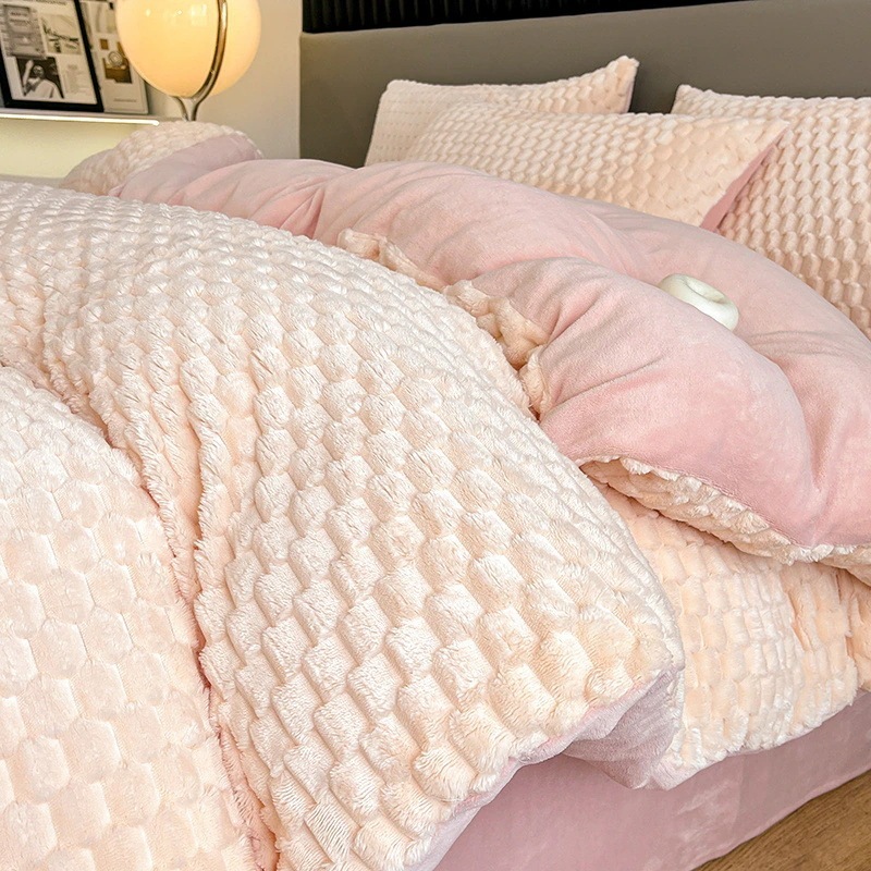 大好評 肥厚ビーニーベルベットミルクベルベット 4 ピース冬コーラルベルベットベッドシーツキルトカバーフランネルベッド 3 点セット 5,589円