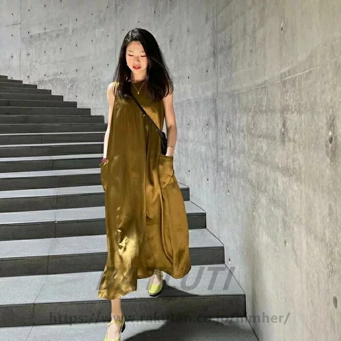 新入庫ワンピース レース ロング マキシ サテン 大人ワンピ ゴールド