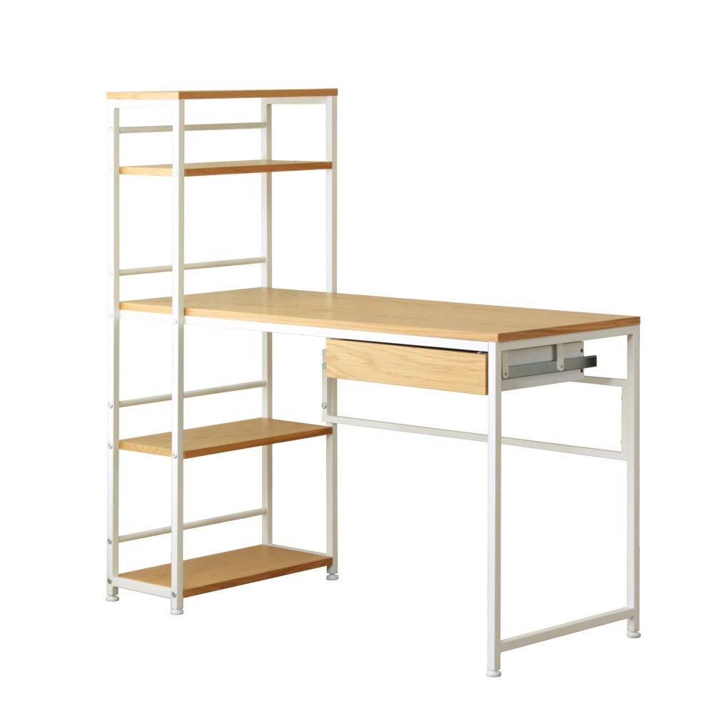 岩附 ラック付きデスク 幅120.5×奥行55×高さ123cm 木製 引き出し付き 収納 棚付き ナチュラル IWP-120NA