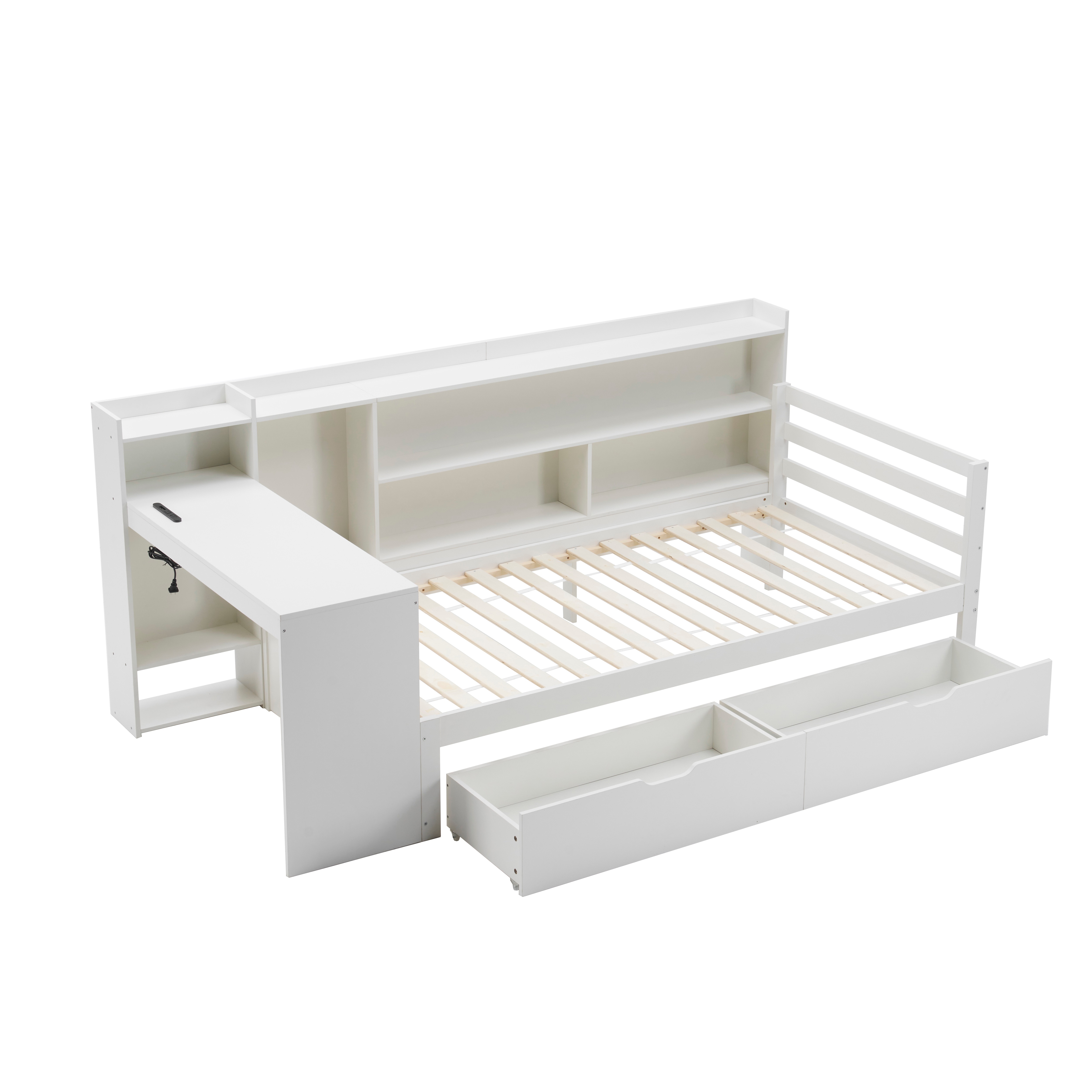 システムベッド 頑丈 階段 天然木 パイン材 収納 シングル ラック 引き出し デスク付き コンセント付き 北欧風 大人 一人暮らし ベッド 木製 ホワイト