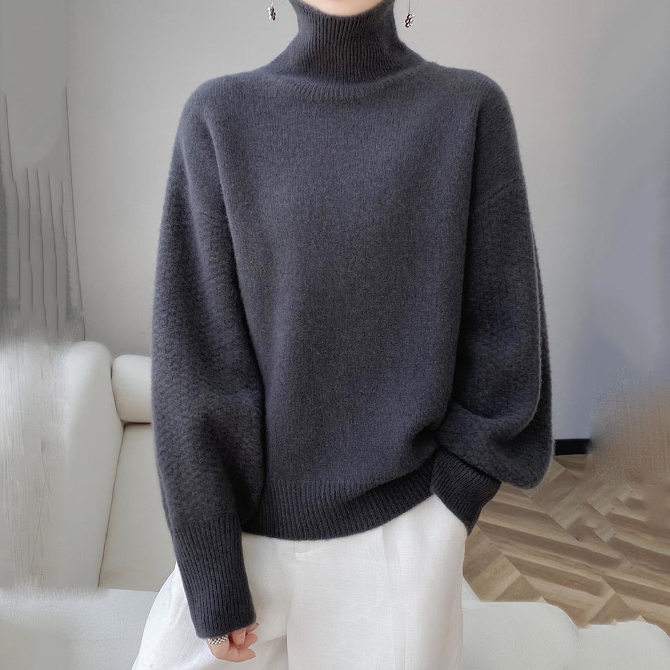 【通気性よく柔軟肌に親しい】 着回し力気質アップおしゃれ度高めハイネック無地セーター