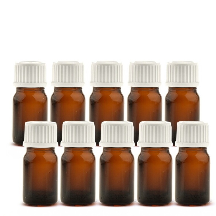 遮光瓶 5ml（アンバー） 100本セット 白キャップ＆ヴァーティカルドロッパー / 遮光ビン ガラス瓶 薬瓶 保存 アロマオイル エッセンシャルオイル精油 キャリアオイル 香水 手作り コスメ ハン