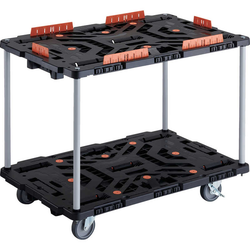 トラスコ中山　TRUSCO連結式樹脂製2段台車ビートル900X600自在5輪内2輪ストッパー付柵付ハンドルなし 　BT920KJ5S2E100