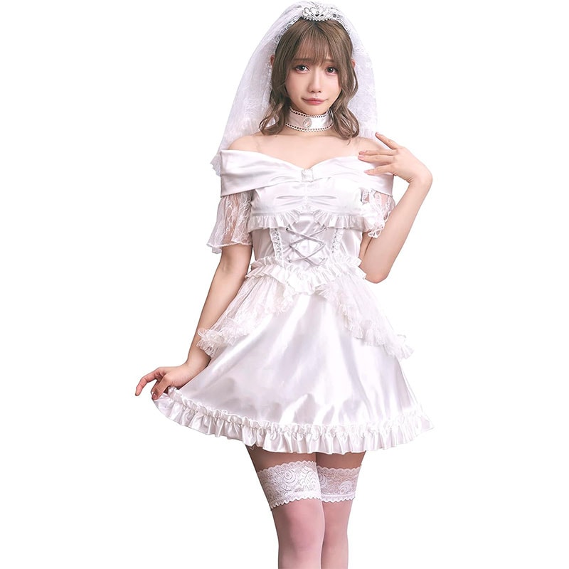 コスプレ 花嫁 ジューンブライド リリーブライド レディース フリーサイズ ホワイト×シルバー[lilly-bride]