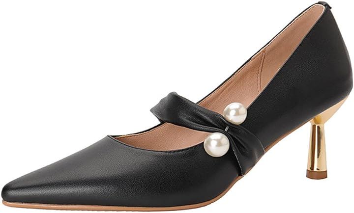 パールデザインパンプス 6cmヒール レディース靴 JS49-BK-230(ブラック, 23.0 cm)