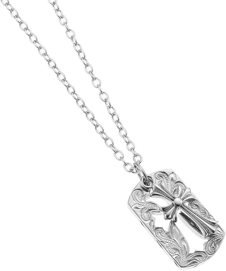 サージカルステンレス316L製 ハワイアンジュエリー クロス 十字架 プレート スクロール ネックレス シルバー Sサイズ