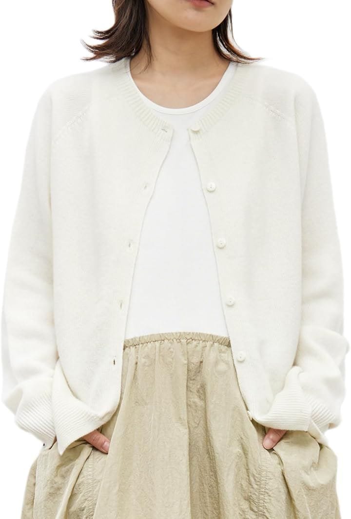 レディース カーディガン メリノウール100％ シンプル 柔らか 保湿性 吸湿性 暖かい 無地 普段使い 秋 冬 春 JP アルファベット(ホワイト, L)