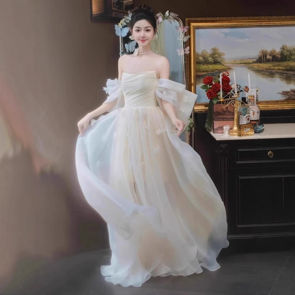 ウェディングドレス チューブトップドレス レトロドレス ロング丈 シンプル レディース 披露宴 演奏会 ホワイト エレガント パーティー 二次会 ステージ イベント 発表会 ワンピース 魅力的 フラン