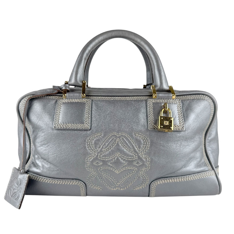 ロエベ LOEWE ハンドバッグ アマソナ28 レザー メタリックグレー レディース z8460