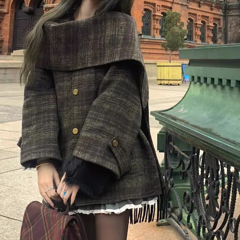 気品ミュンヘンラブレターツイードコート女性気質高級短絡帯ゆったりコートデザイン感