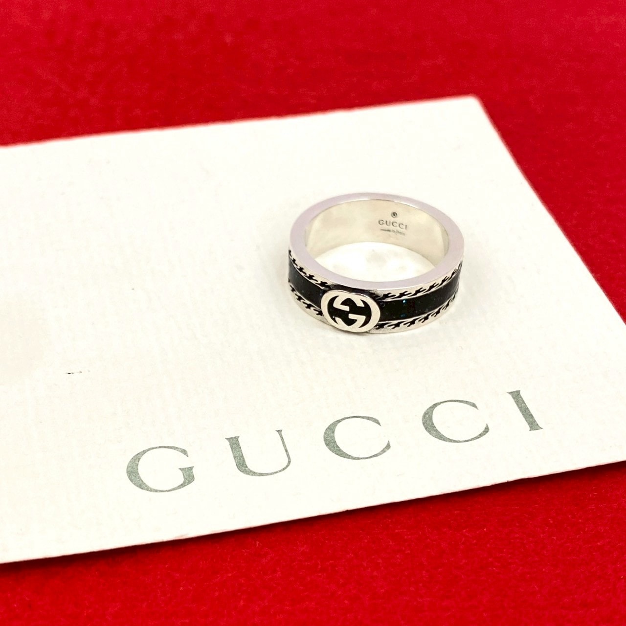 インターロッキングG ブラックエナメル リングリング・指輪 シルバー925 シルバー 23387