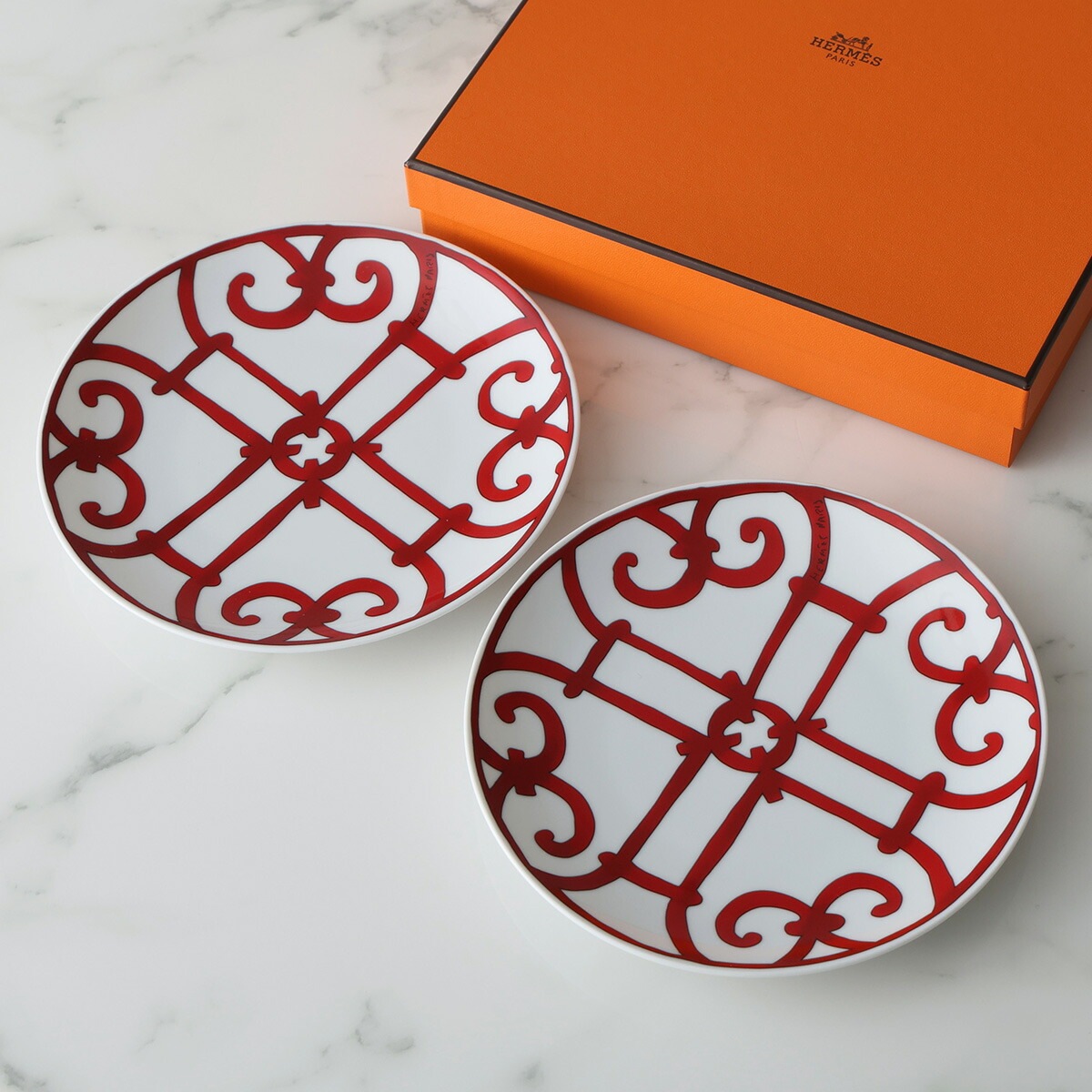 HERMES エルメス パンプレート No5 ガダルキヴィール Guadalquivir n5 P011412P レディース メンズ 2枚セット 陶器 皿 レッド 【返品交換不可】