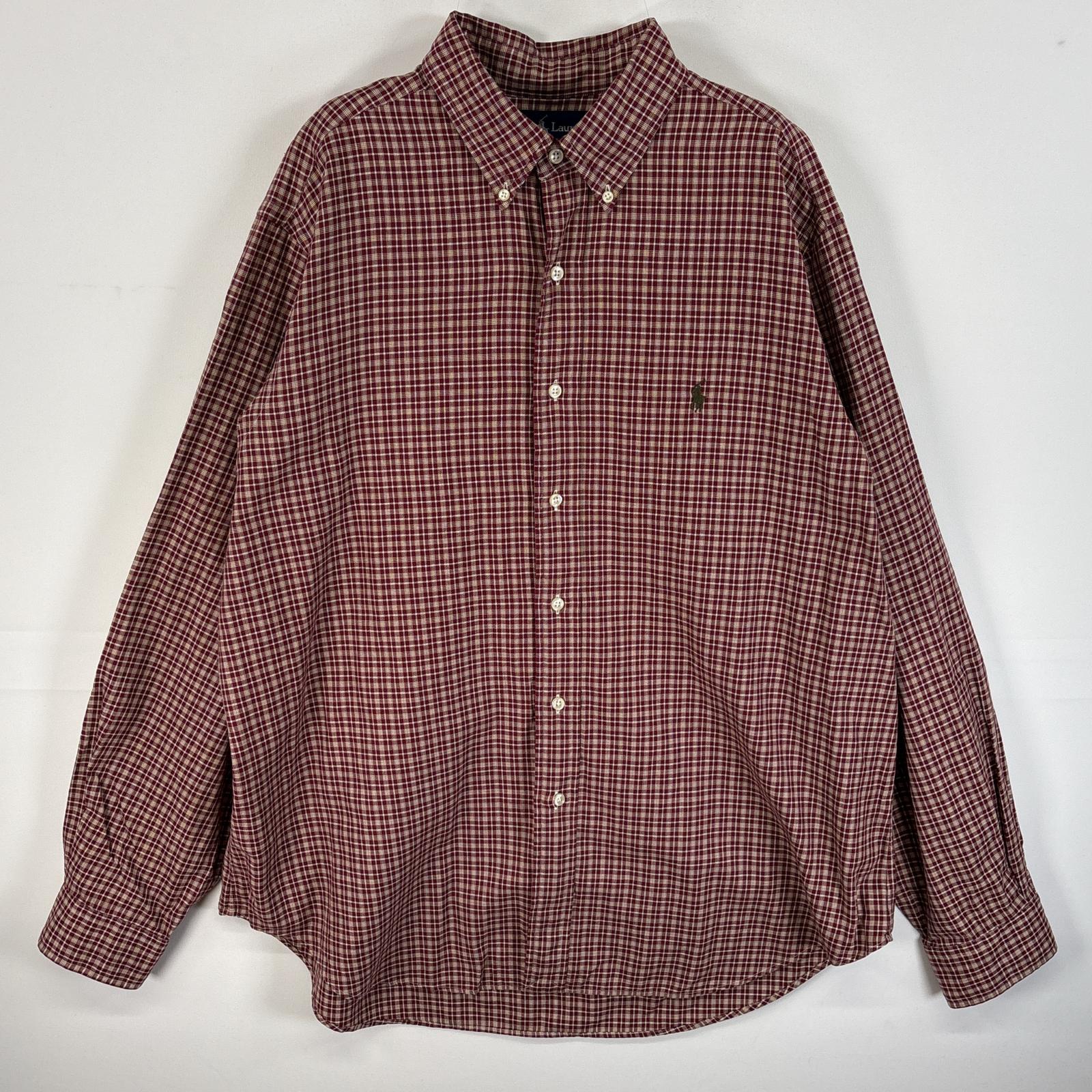 古着 90s/90年代 長袖シャツ ロゴ 刺繍 大きいサイズ CLASSIC FIT 17 XL ワインレッド系 チェック メンズ 5,170円