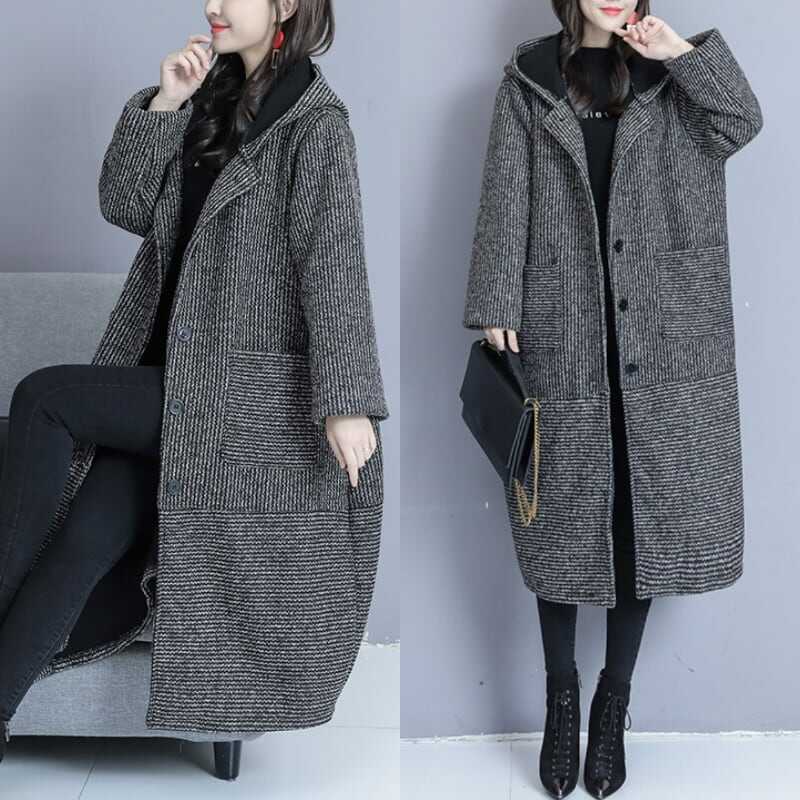 レディース ジャケット 上着 羽織り コート アウター ロング丈 チェスターコート フード付き ストライプ 韓国 体型カバー 高見え 暖かい 可愛い かわいい かっこいい カジュアル lout
