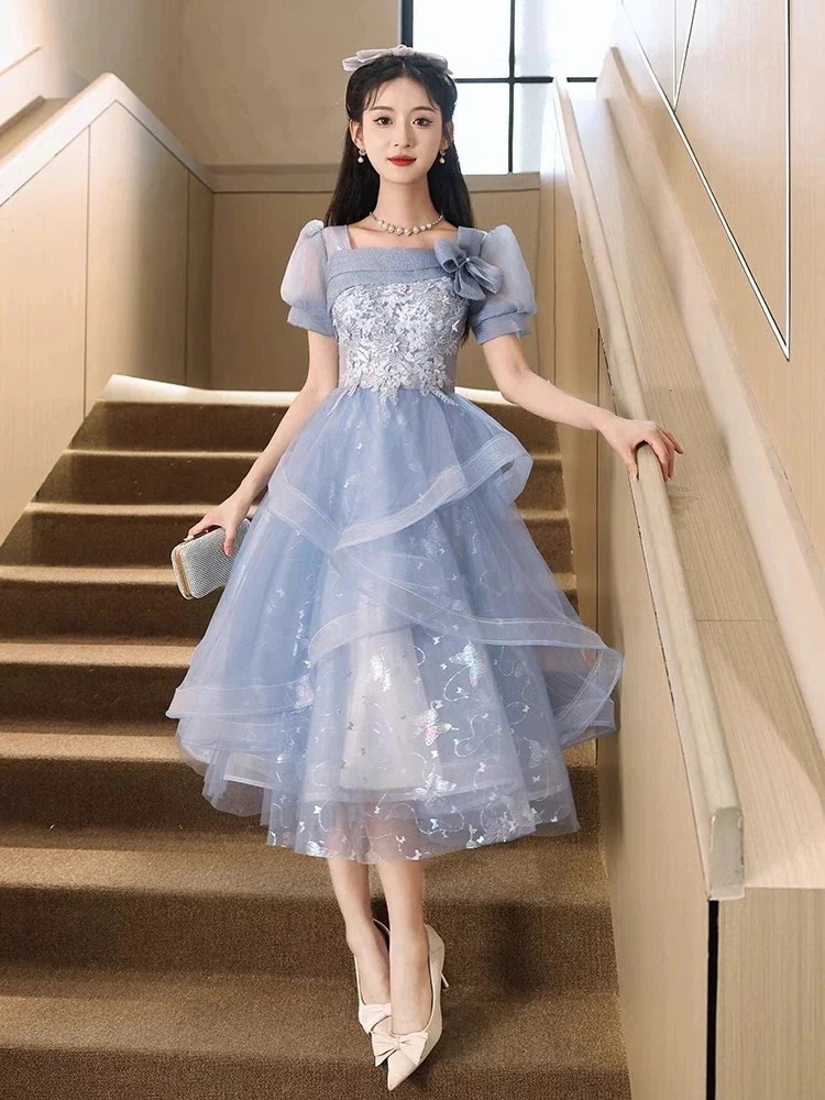 結婚式 ドレス パーティドレス ワンピース ロングドレ 二次会 パーティードレス パーティードレス ブルー・ファントム・シー・バタフライ・ドレスワンピース