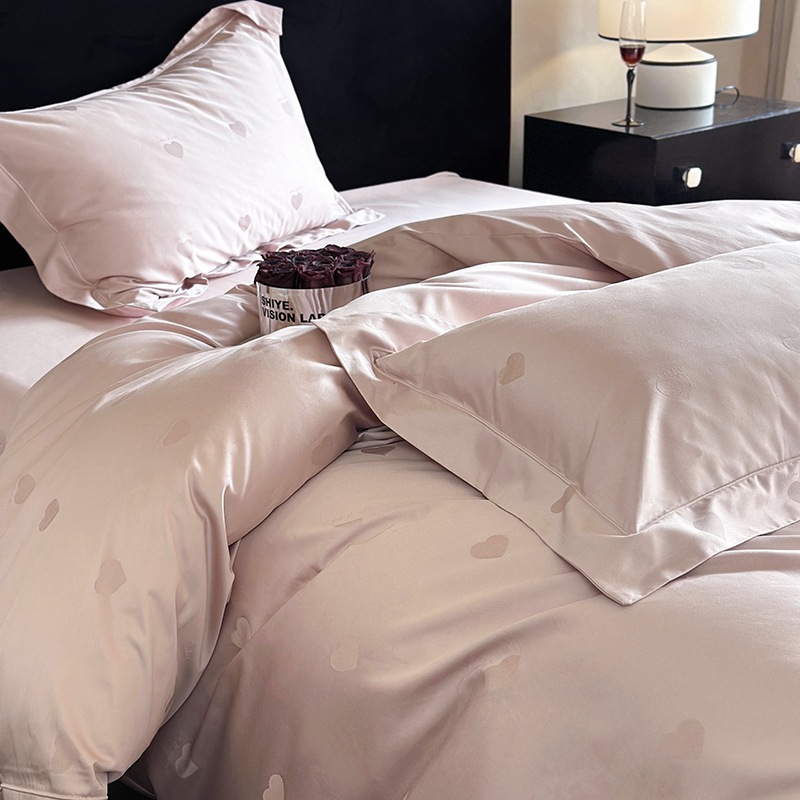 乙女心桃心100 S綿綿綿純綿4点セットジャカードピンク全綿布団カバー寝具1.8 m