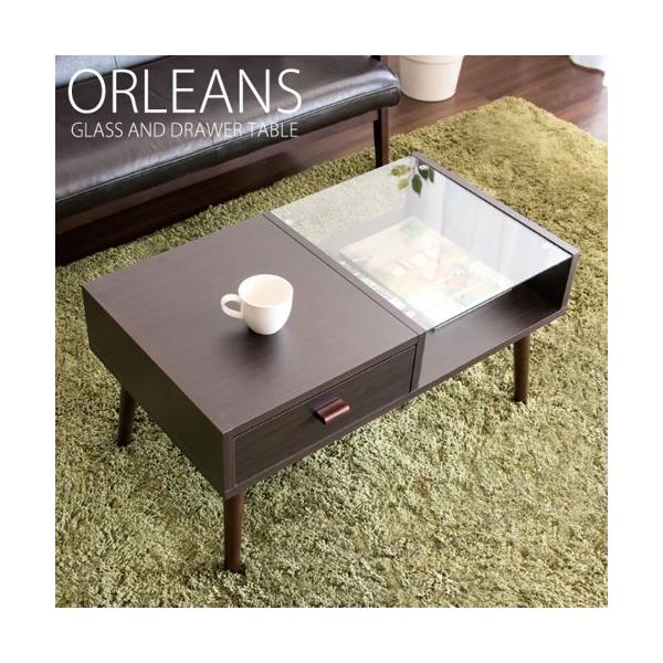 センターテーブル ローテーブル 幅80cm 白 ガラス天板 おしゃれ 北欧 脚付き 足つき 棚付き 引き出し 引出し 収納 リビング 一人暮らし 新生活 ORLEANS ID004