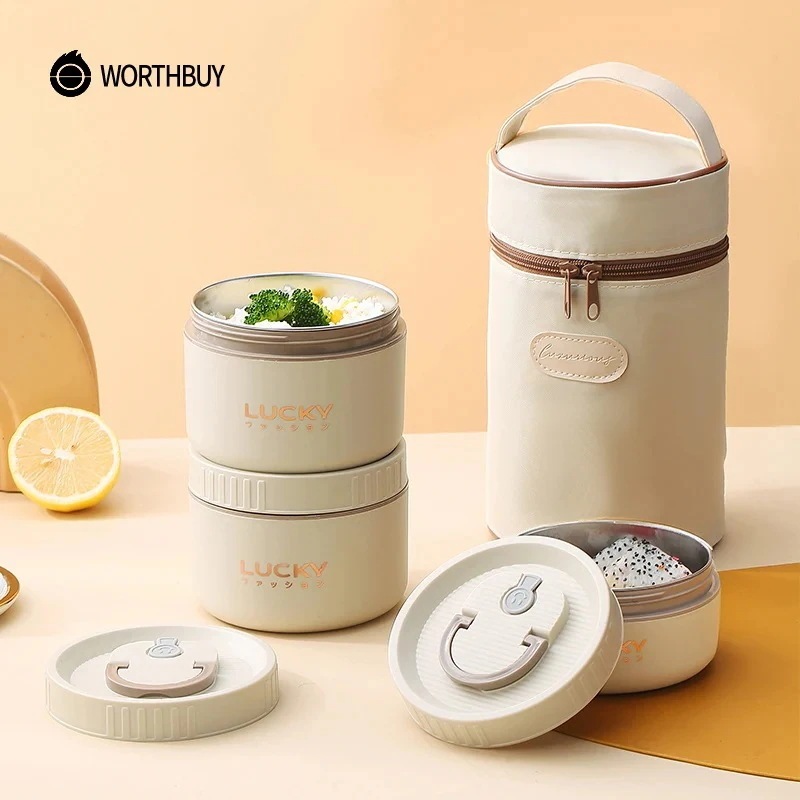 3日以内出荷：Worthbuyお弁当箱セットポータブル保温弁当容器断熱バッグ付き18/8ステンレス鋼サーマルフードコンテナ 5,826円