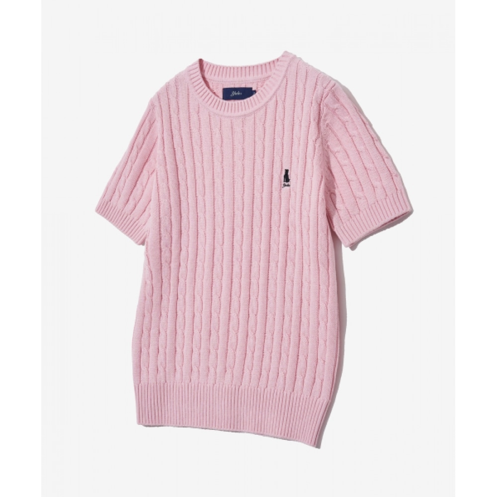 Yale レディースヘリテージダンケーブルショートスリーブラウンドニットライトピンク