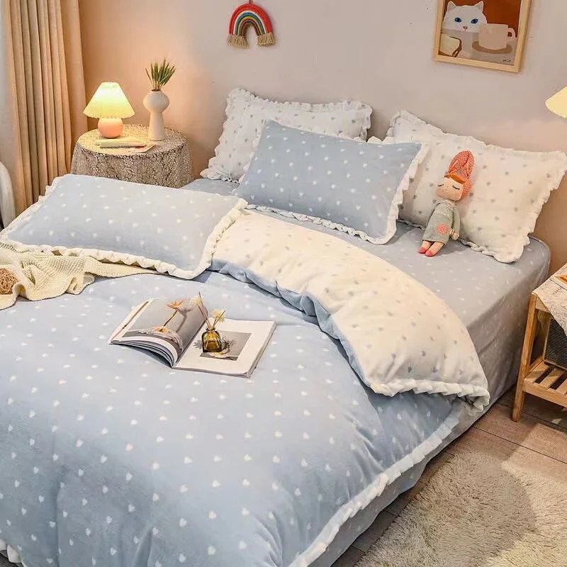 冬のミルクベルベット4ピースベッドカバーかわいいプリンセスベッドシーツ/布団カバー/ベッドの裏地
