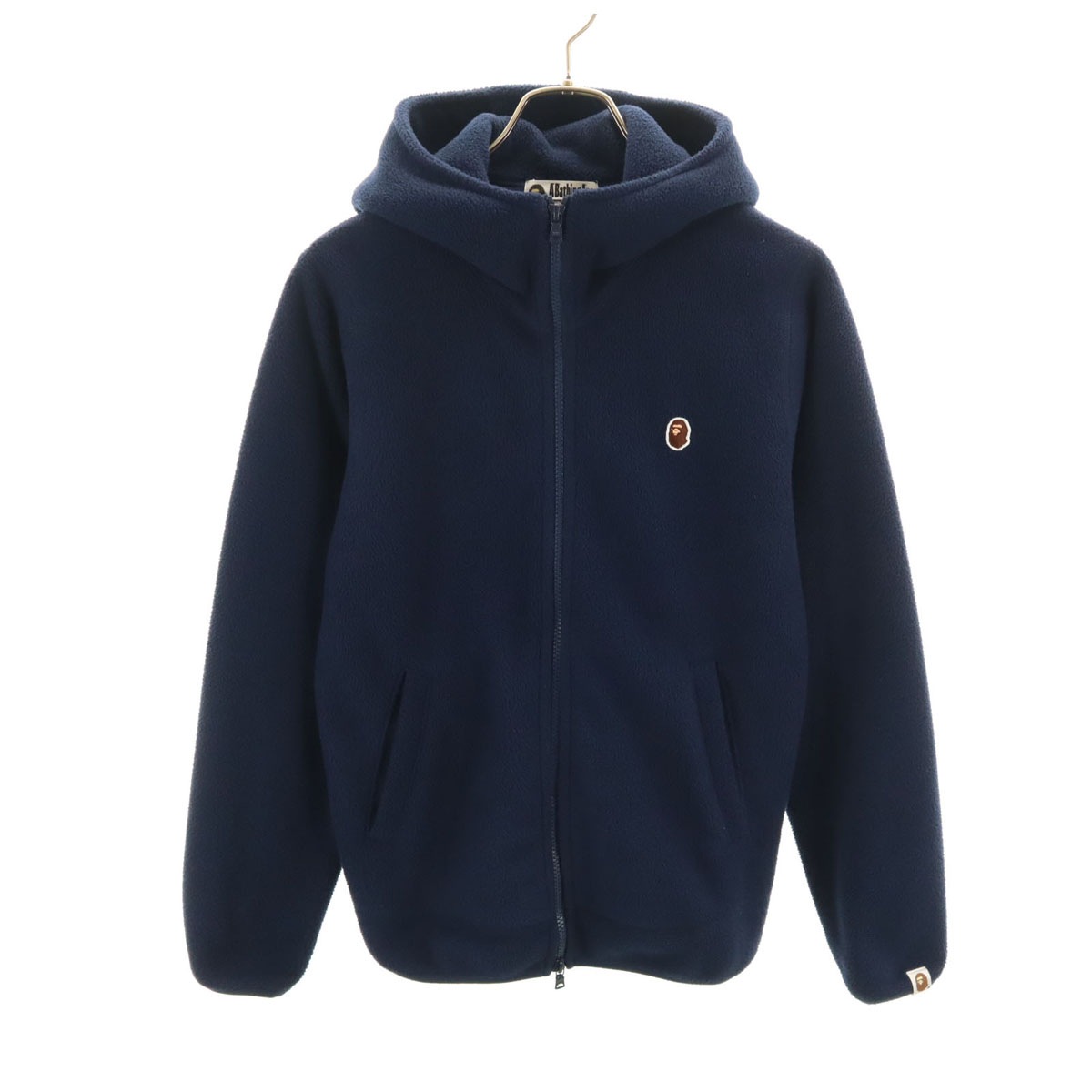 日本製 長袖 フリース ジップパーカー S ネイビー メンズ 古着
