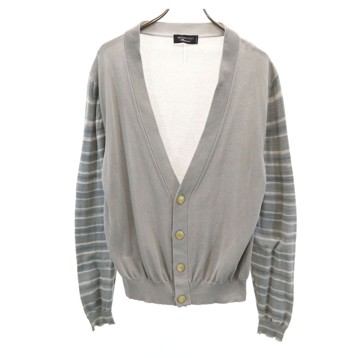 VIKTOR&ROLF ヴィクターアンドロルフ イタリア製 長袖 コットンニット Vネック カーディガン M グレー系 メンズ 古着