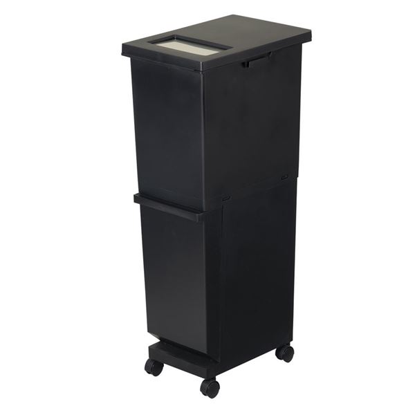 分別ゴミ箱/ダストボックス [スリム2段 ブラック] 55L（上段32L/下段23L） キャスター付
