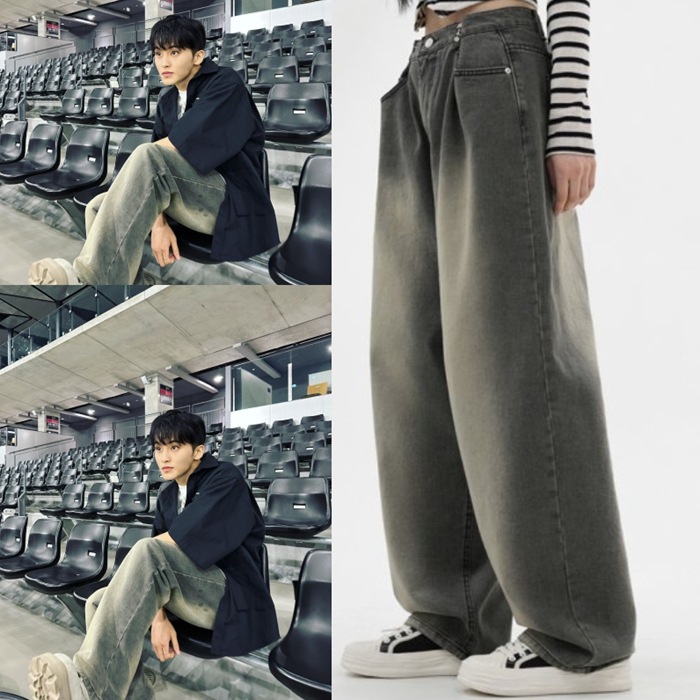 [NCT Mark着用] BUCKLE WIDE DENIM PANTS WASHING GREY