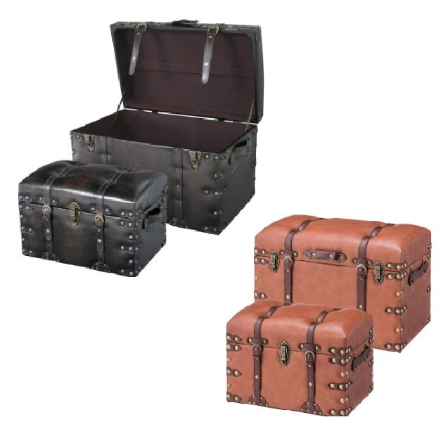 トランクスツール トランクセット IW-876 IW-276 ヴィンテージ風 イス 椅子 収納 トランク型収納 おしゃれ デザインスツール 収納スツール