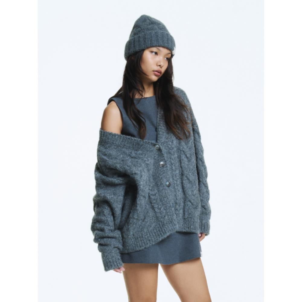 GLOWNY G CABLE CARDIGAN CHARCOAL GC24WTKN003CC