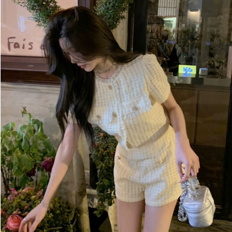 高級感 ショート丈 パフスリーブ トップス+ ショートパンツ ットアップセ 7,299円